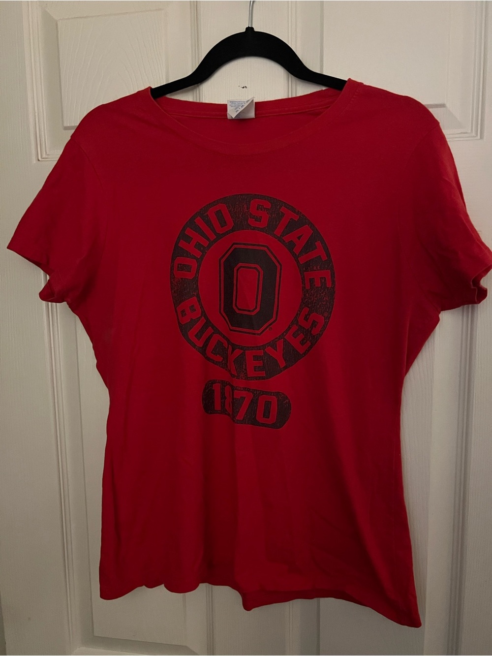 Ohio State Buckeyes Red Graphic Tee Ladies Size M T-Shirt Black Print Good Cond.